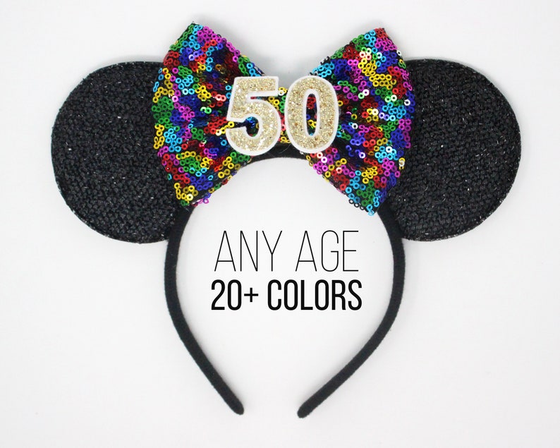 40th Birthday Mouse Ears Confetti Bow Mouse Ear Headband Mouse Ears Mouse Party Party Sequin Bow Birthday Outfit image 7