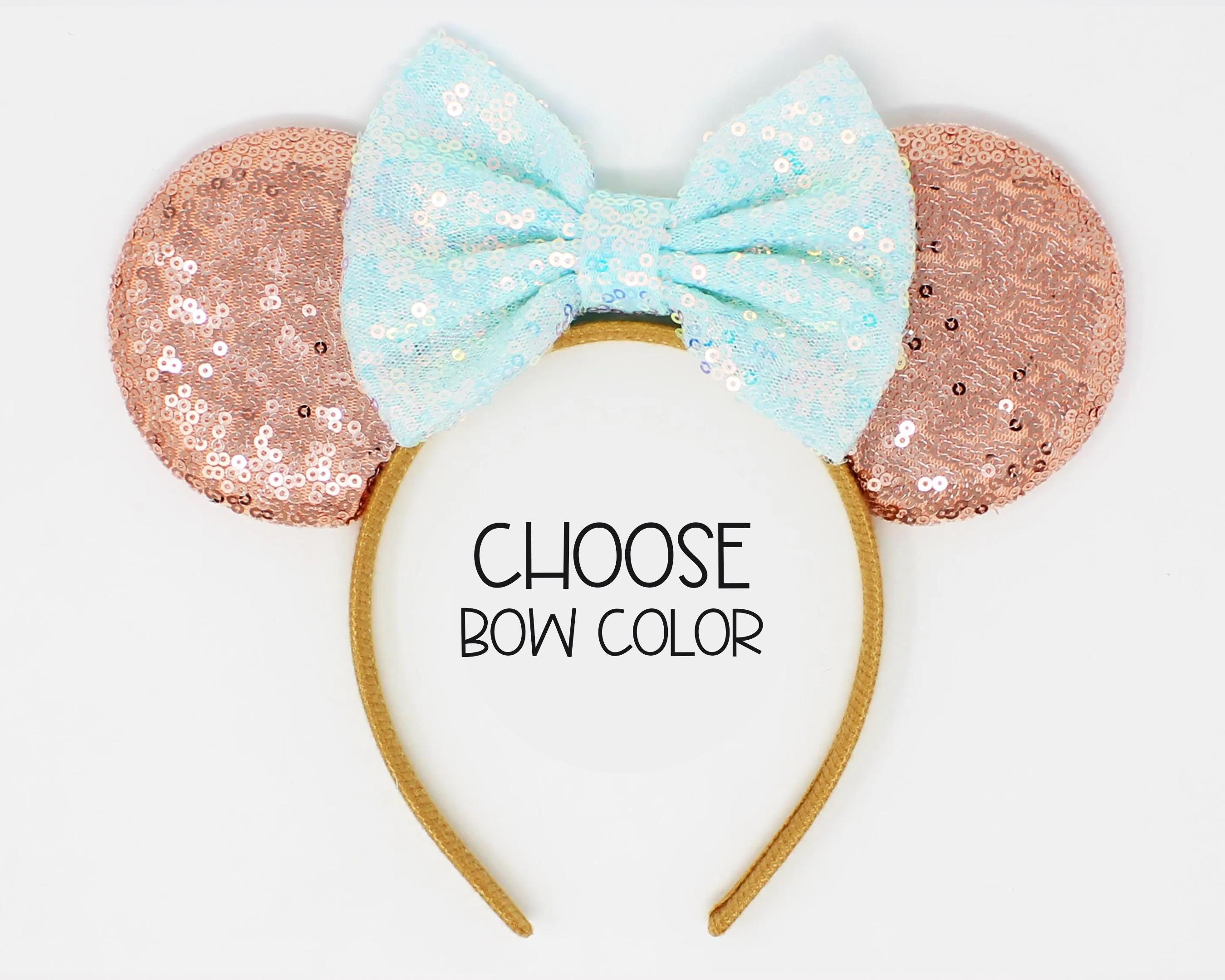Rose Gold Sequin Mouse Ears | Custom Color Bow Headband - Etsy display picture 3