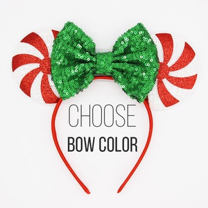 Peppermint Swirl Mouse Ears Headband | Red Swirl Mouse Ears | Candy Swirl Mouse Ears | Christmas Mouse Ears | Choose Colors