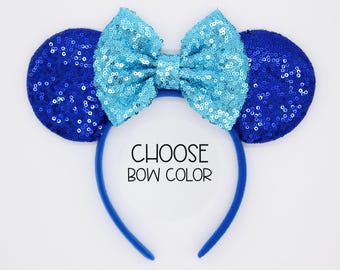 Royal Blue Sequin Mouse Ears | Choose Your Bow Color