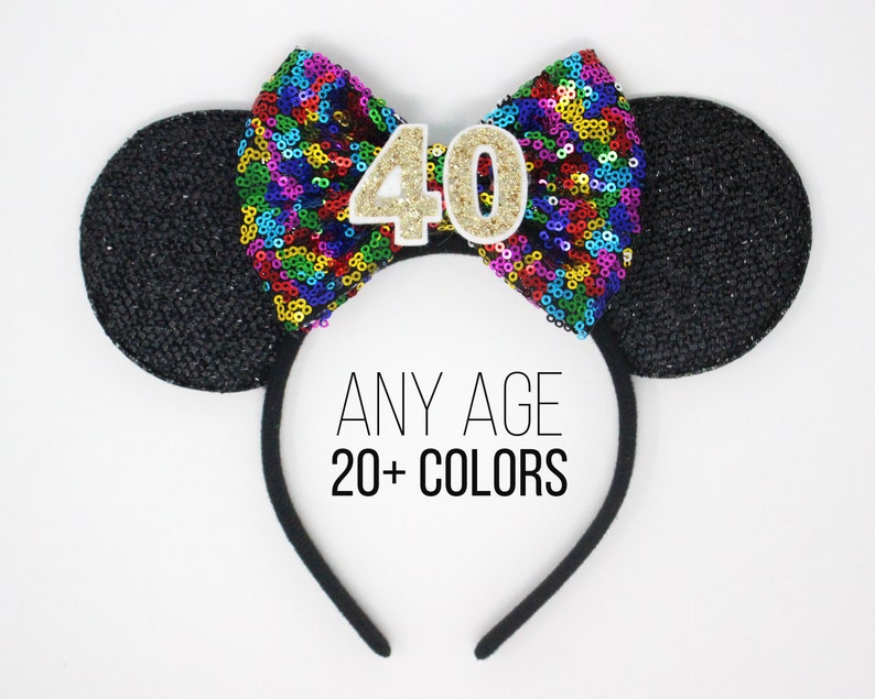 40th Birthday Mouse Ears Confetti Bow Mouse Ear Headband Mouse Ears Mouse Party Party Sequin Bow Birthday Outfit image 1
