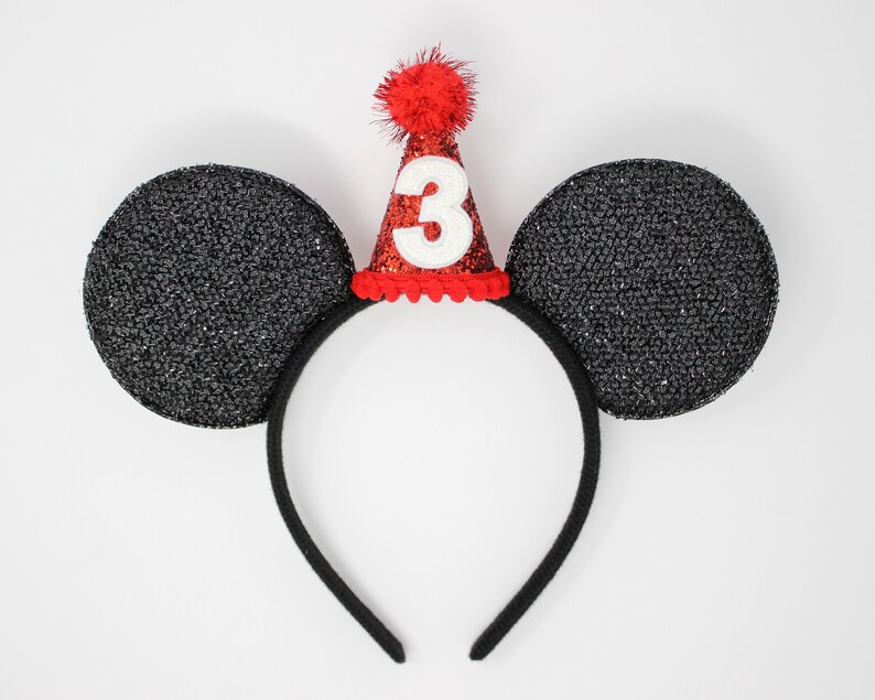 Mickey Ear Birthday Headband Red Disney Birthday Ears with Party Hat Disney Birthday Party Hat 1st Birthday Disney Ears
