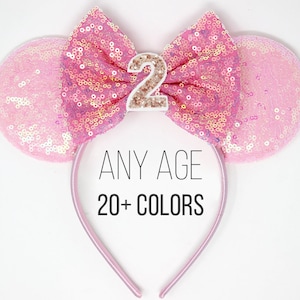 2nd Birthday Mouse Ears | Second Birthday Mouse Ear Headband | 2nd Birthday Ears | Candy Pink Mouse Ears | Any Age + Choose Bow Color