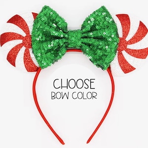 Peppermint Swirl Mouse Ears Headband | Red Swirl Mouse Ears | Candy Swirl Mouse Ears | Christmas Mouse Ears | Choose Colors