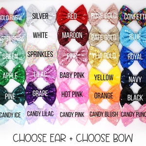 Mouse Ears One Size | Rose Gold Mouse Ears | Black Sequin Mouse Ears | Candy Color Mouse Ears | Choose Ear + Bow Color
