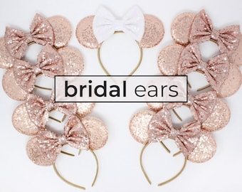 Rose Gold Party Mouse Ears | Bridal Party Ears | Wedding Bachelorette Party Birthday Party Mouse Ears | Choose Bow Color