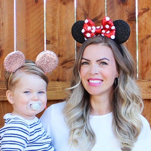 Polka Dot Mouse Ears | Choose Ear + Bow Color | Red Pink Rose Gold Black Sequin Polka Dot Mouse Ears for All Ages