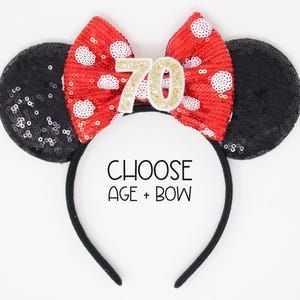 70th Birthday Mouse Ear | Polka Dot Mouse Ear Headband | 70th Birthday Ears | Sassy 70 Birthday Mouse Party | Choose Color Any Age