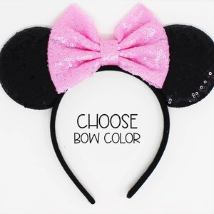 Mouse Ears 20+ Colors | Choose Ear + Bow Color | Red Rose Gold Black Sequin Candy Color Mouse Ears for All Ages