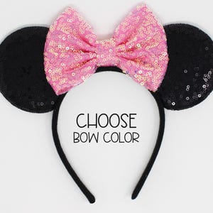 Mouse Ears 20+ Colors | Choose Ear + Bow Color | Red Rose Gold Black Sequin Candy Color Mouse Ears for All Ages