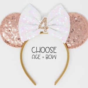 4th Birthday Mouse Ears Headband | Rose Gold Mouse Birthday Party | Choose Bow + Any Age