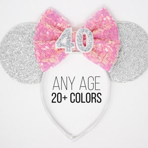 40th Birthday Mouse Ear Headband | 40th Birthday Ears | 40th Birthday Headband Ears | 40th Birthday Outfit | Choose Age + Bow