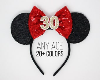 30th Birthday Mouse Ear Headband | 30th Birthday Ears | 30th Birthday Mouse Ears | 30th Birthday | Choose Age + Bow