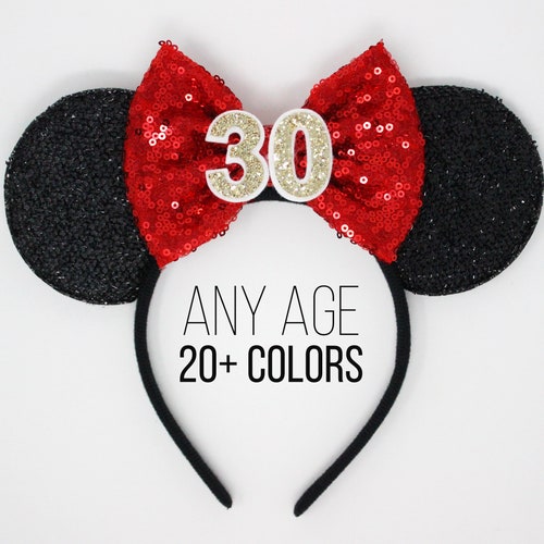 30th Birthday Mouse Ear Headband | 30th Birthday Ears | 30th Birthday Mouse Ears | 30th Birthday | Choose Age + Bow