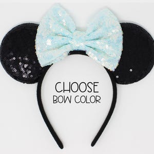Mouse Ears 20+ Colors | Choose Ear + Bow Color | Red Rose Gold Black Sequin Candy Color Mouse Ears for All Ages