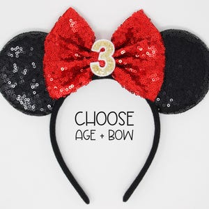 3rd Birthday Mouse Ears Headband | Black Sequin Mouse Birthday Party | Choose Bow + Any Age