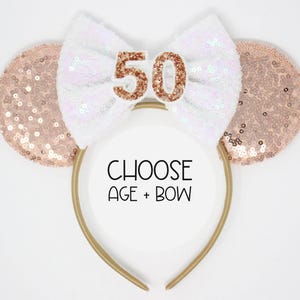 50th Birthday Mouse Ears | 50th Birthday Mouse Ears | 50th Birthday Headband Mouse Ears | Sparkly Mouse Ears | Choose Age + Bow