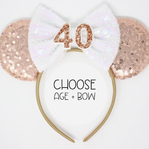 40th Birthday Mouse Ear Headband | 40th Birthday Mouse Ears | 40th Birthday Ears | 40th Birthday Outfit | Choose Age + Bow