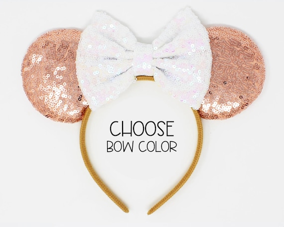 Pearl Mouse Ear Headband with Sequin Bow - Rose Gold Rose Gold Butterfly Ears, Floral Rose Gold Wire Mouse Ears  main image 3