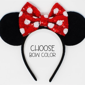 Black Felt Mouse Ears 20+ Colors | Choose Ear + Bow Color | Red Polka Dot Red Sequin Black Felt Classic Mouse Ears for All Ages
