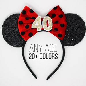 60th Birthday Mouse Headband Polka Dot Mouse Ears 60th Birthday Mouse Ears Polka Dot Headband Ears Choose Age image 3