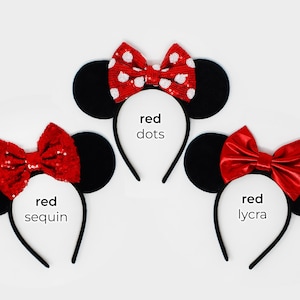 Black Felt Mouse Ears 20+ Colors | Choose Ear + Bow Color | Red Polka Dot Red Sequin Black Felt Classic Mouse Ears for All Ages