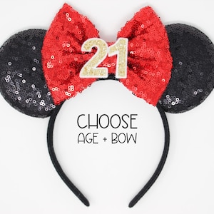 21st Birthday Mouse Ear Headband | 21st Mouse Ears | 21 Birthday Headband Ears | 21st Birthday | Choose Age + Bow
