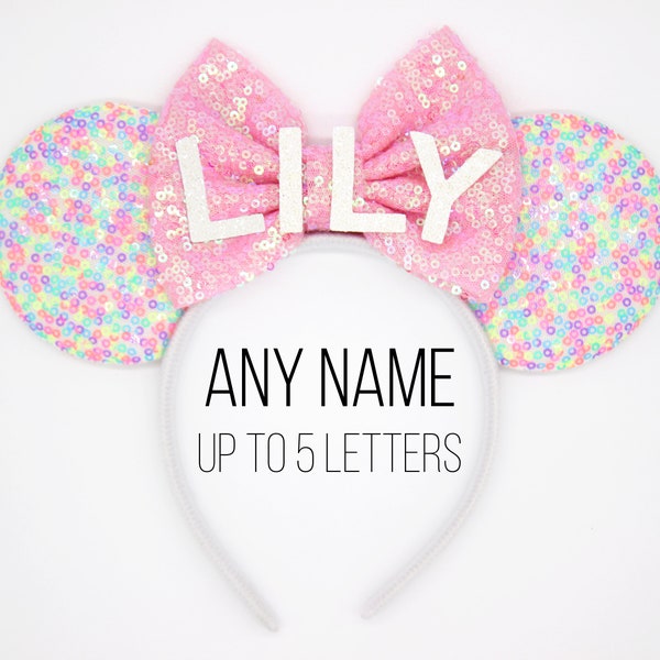 Custom Name Mouse Ears Headband | Any Name up to 5 letters Mouse Headband with Bow | Choose Color and Name