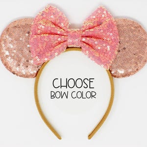 Rose Gold Mouse Ears 20+ Colors | Choose Bow Color | Rose Gold White Sequin Mouse Ears for All Ages