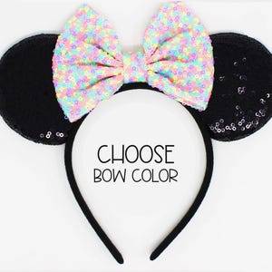 Mouse Ears 20+ Colors | Choose Ear + Bow Color | Red Rose Gold Black Sequin Candy Color Mouse Ears for All Ages