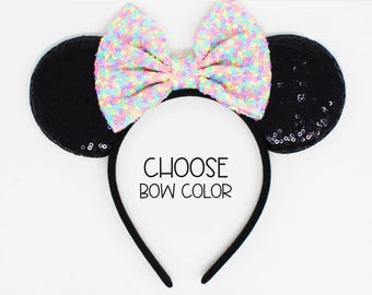 Black Sequin Mouse Ears | Custom Color Bow Headband