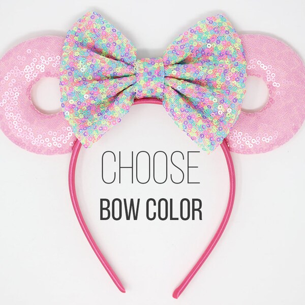 Donut Mouse Ears One Size | Pink Mouse Ear Headband For Adults and Kids | Donut Ears Headband | All Ages Ears | Choose Ear + Bow Color