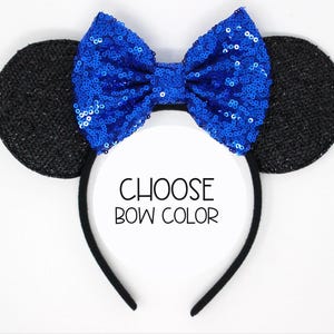 Blue Mouse Ears One Size | Mouse Ear Headband | Blue Sequin Bow Ears | Blue Headband | All Ages Mouse Ears | Choose Bow Color