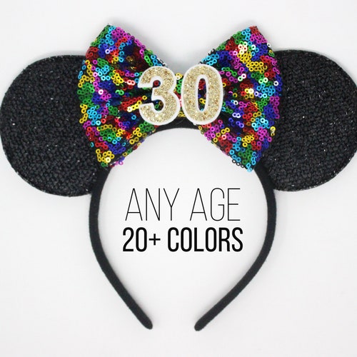 30th Birthday Mouse Ear Headband | 30th Birthday Mouse Ears | 30th Birthday Ears | 30th Birthday Outfit | Choose Age + Bow