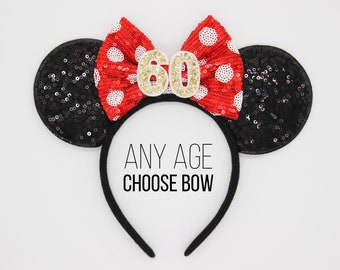 60th Birthday Mouse Ear | Polka Dot Mouse Ear Headband | 60th Birthday Ears | Sassy 60 Birthday Mouse Party | Choose Color Any Age