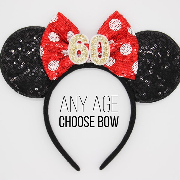 60th Birthday Mouse Ear | Polka Dot Mouse Ear Headband | 60th Birthday Ears | Sassy 60 Birthday Mouse Party | Choose Color Any Age