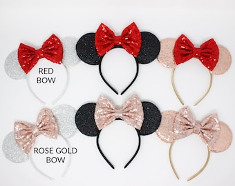 Mouse Ears One Size | Colored Mouse Ear Headband For Adults and Kids | All Ages Ears | Choose Bow Color