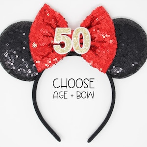 50th Birthday Mouse Ear Headband | 50th Birthday Ears | 50th Birthday Mouse Ears | 50th Birthday Outfit | Choose Age + Bow