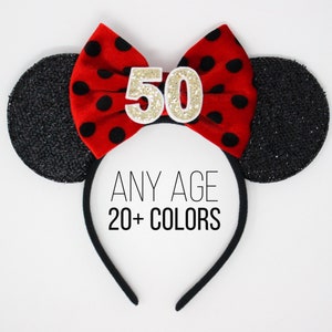 60th Birthday Mouse Headband Polka Dot Mouse Ears 60th Birthday Mouse Ears Polka Dot Headband Ears Choose Age image 2