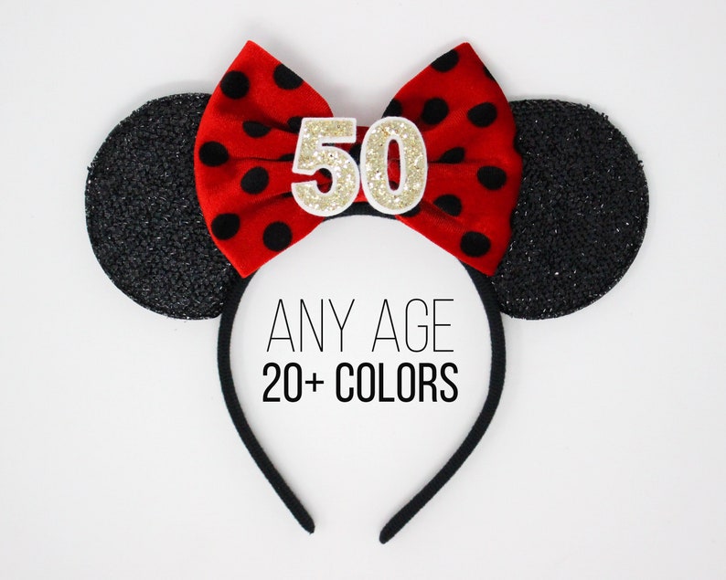 60th Birthday Mouse Headband Polka Dot Mouse Ears 60th Birthday Mouse Ears Polka Dot Headband Ears Choose Age image 2