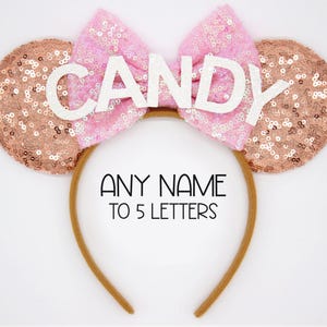 Custom Name Mouse Ears Headband | Any Name up to 5 letters Mouse Headband with Bow | Choose Color and Name