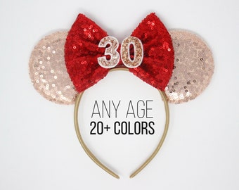 30th Birthday Mouse Ears Headband | Dirty 30 | Flirty 30 | Rose Gold Mouse Ears | 30th Birthday Colored Ears | Choose Age