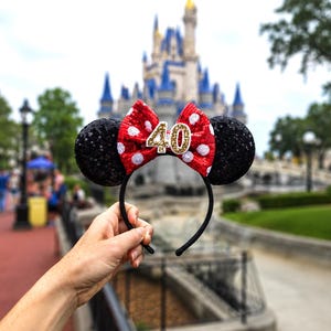 Birthday Mouse Ears Headband | Black Sequin Ears + Choose Bow Color & Age image 8