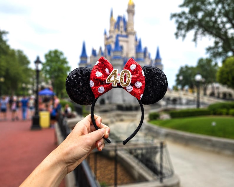Birthday Mouse Ears Headband | Black Sequin Ears + Choose Bow Color & Age image 8