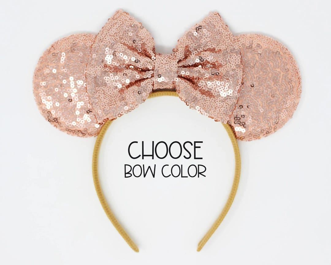 Women\'s Rose Gold Polyester Sequin Bow Mickey Mouse Headband Hair Accessory Disney Rose Gold Sequins Ear Headband For Adults Headband  main image 2