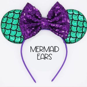 Mermaid Mouse Ears Headband | Scales Mouse Ear Headband | Choose Bow Color