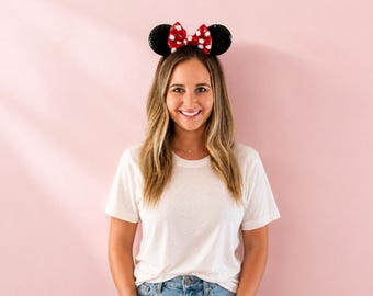 Black Sequin Mouse Ears | Custom Color Bow Headband