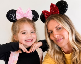 Black Sequin Mouse Ears | Custom Color Bow Headband