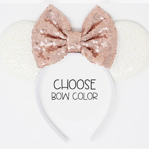 White Sequin Mouse Ears | Choose Your Bow Color