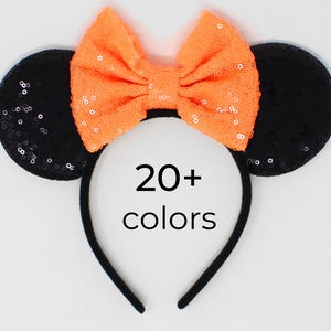 Halloween Mouse Ears Headband | Orange Sequin Mouse Ears | Mouse Headband Ears | Black Orange Purple Halloween Ears | Choose Bow Color